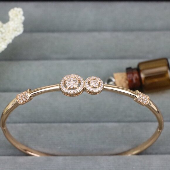 Dual Circle Design Rose Gold Bangle with Sparkling Accents, XPBL0430 - Picture 9 of 10